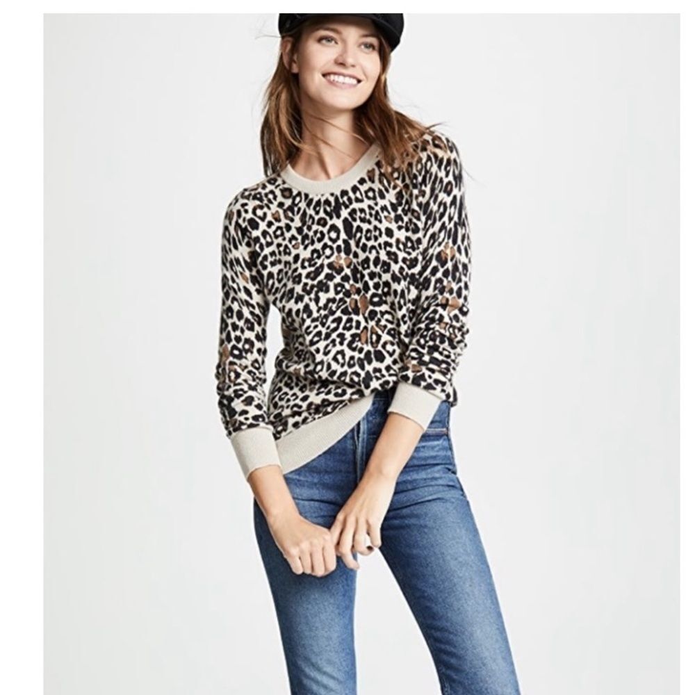 Leopard Print XS CREW NECK by White & Warren White + Warren Cashmere Sweater